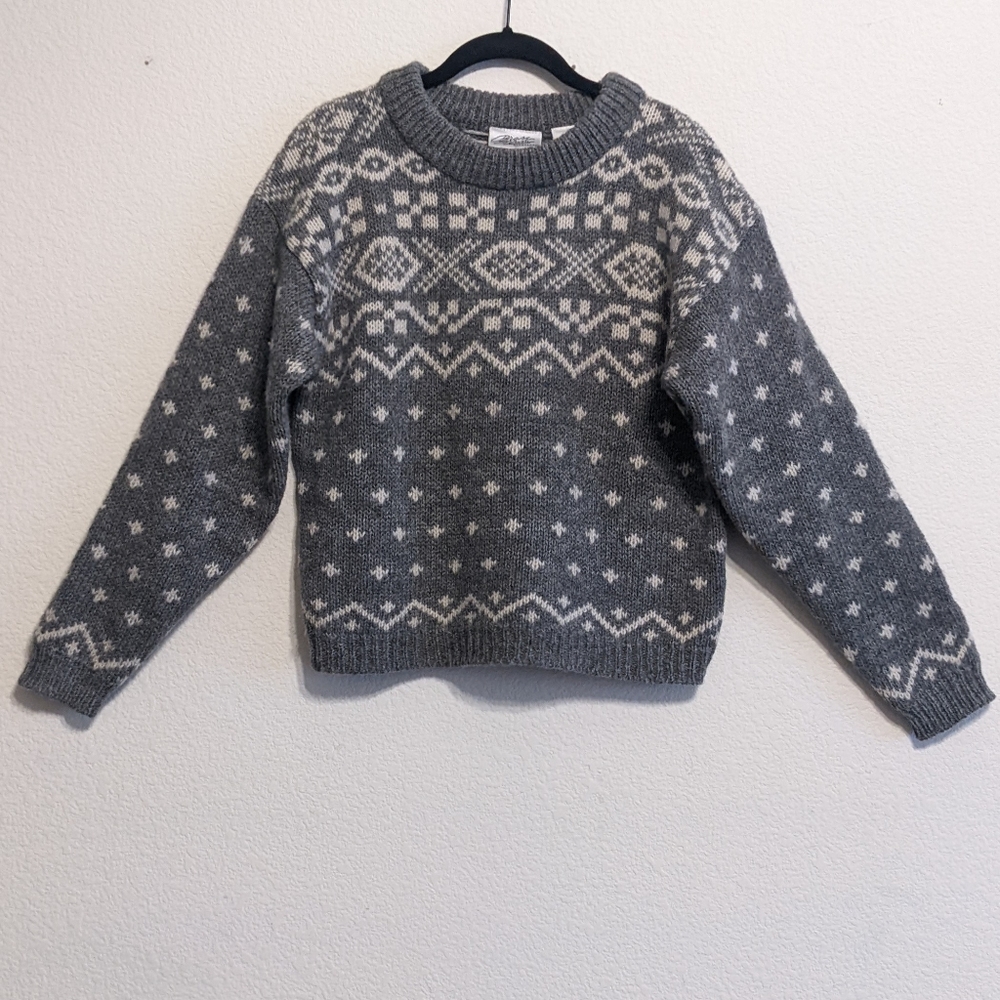 Brass Plum Nordstrom 100% Wool Fair Isle Crew Neck Sweater Size Small EUC